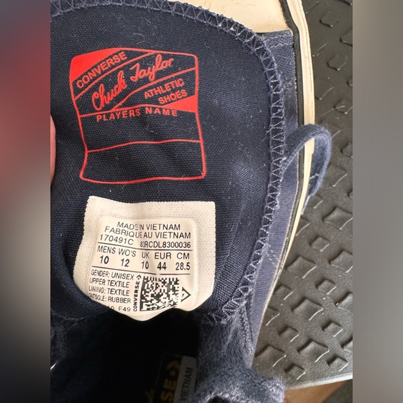 Navy canvas All Stars high tops with neon patches. - Picture 2 of 4